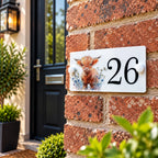 Acrylic house sign highland cow floral small