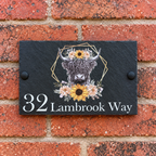 Highland cow slate house sign