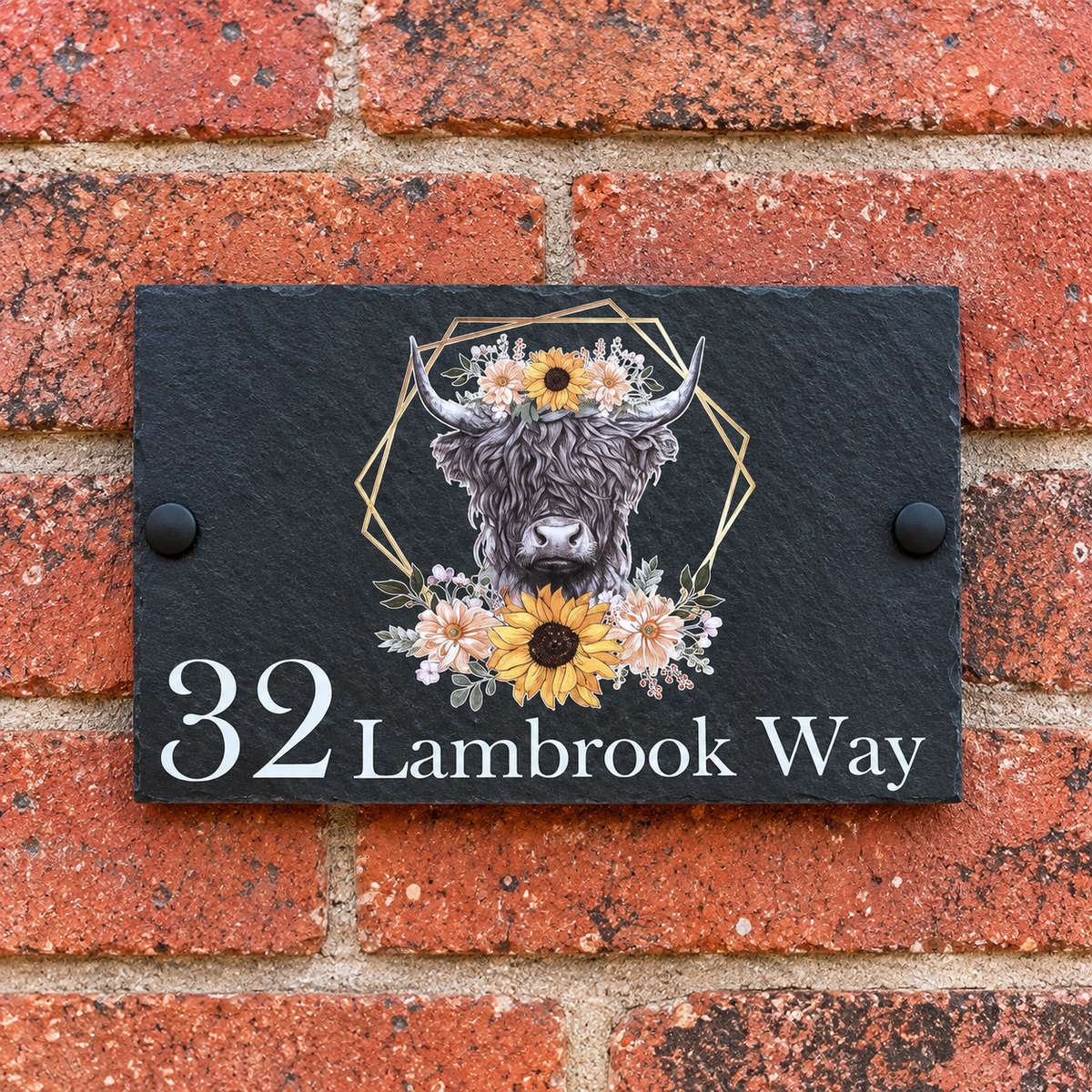 Highland cow slate house sign