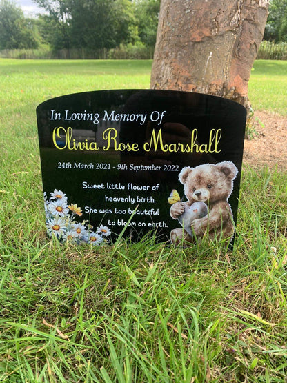 Floral teddy temporary headstone