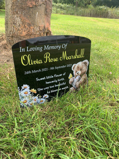 Floral teddy temporary headstone