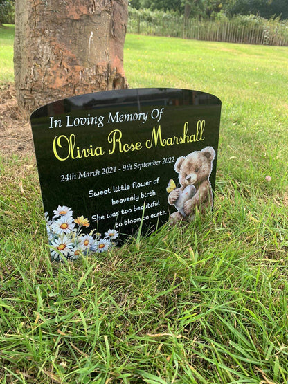 Floral teddy temporary headstone