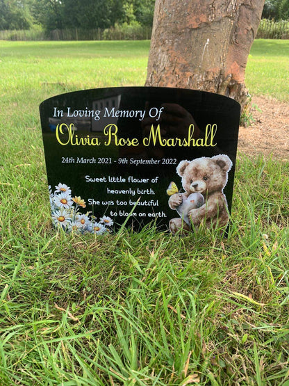 Floral teddy temporary headstone