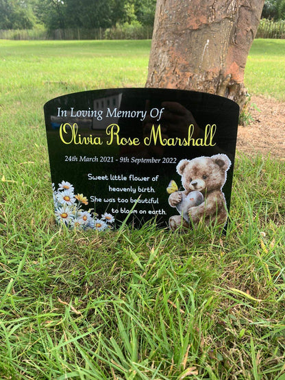 Floral teddy temporary headstone