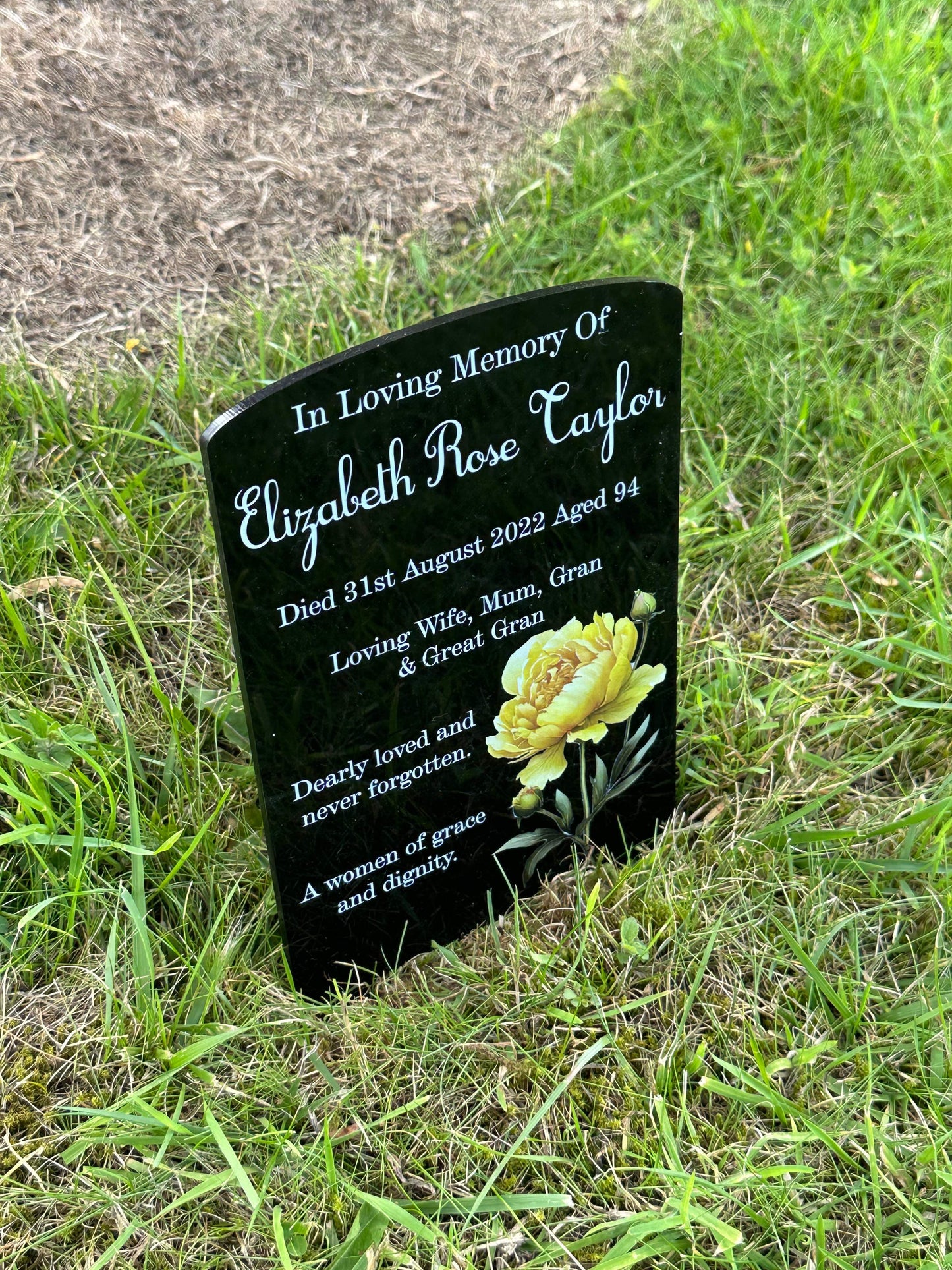 Yellow rose temporary headstone