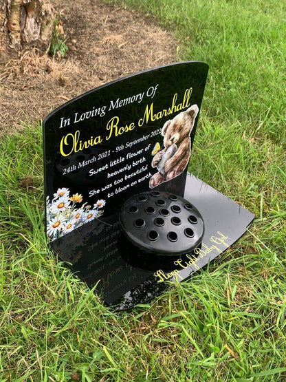 Floral teddy temporary headstone with Base