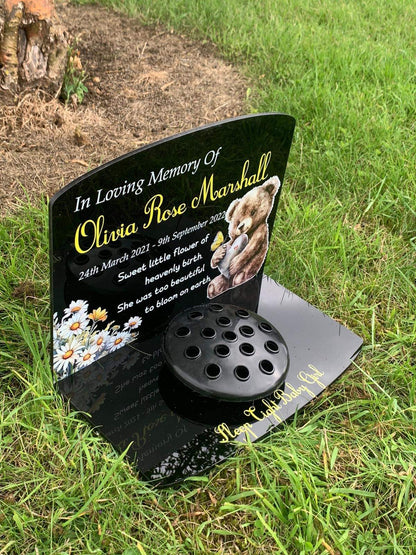 Floral teddy temporary headstone with Base