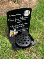 Floral corner with photo temporary headstone with Base