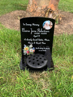 Floral corner with photo temporary headstone with Base