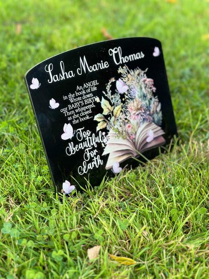 Floral book of life temporary headstone