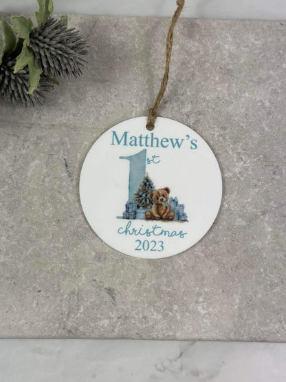 BOGOF blue first Christmas bauble