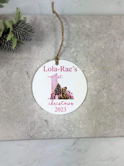 BOGOF pink first Christmas bauble