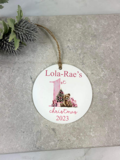 BOGOF pink first Christmas bauble