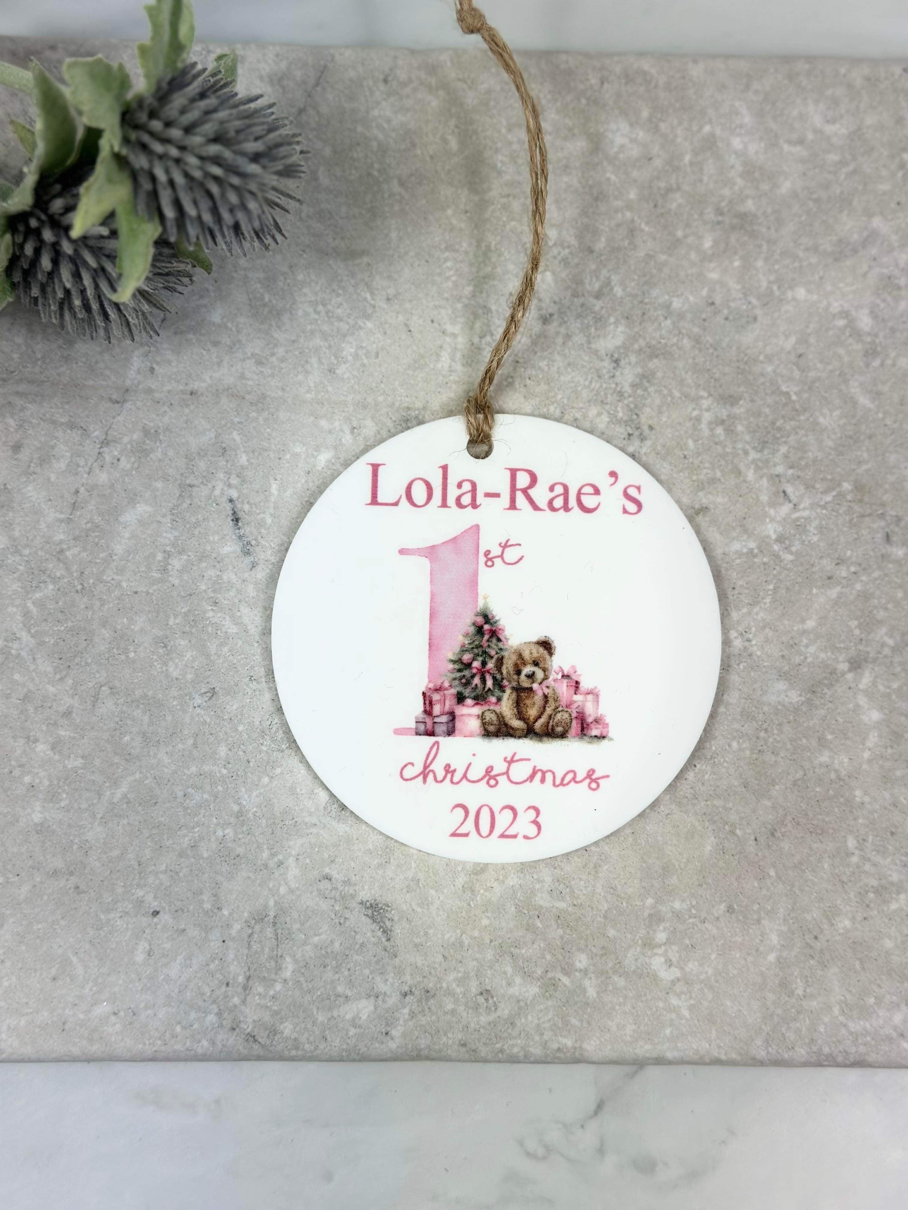 BOGOF pink first Christmas bauble