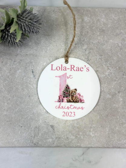 BOGOF pink first Christmas bauble