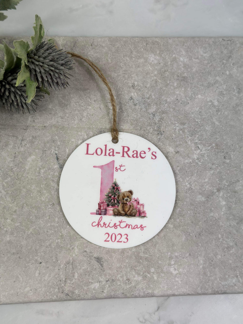 BOGOF pink first Christmas bauble