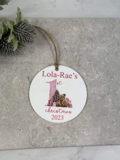 BOGOF pink first Christmas bauble