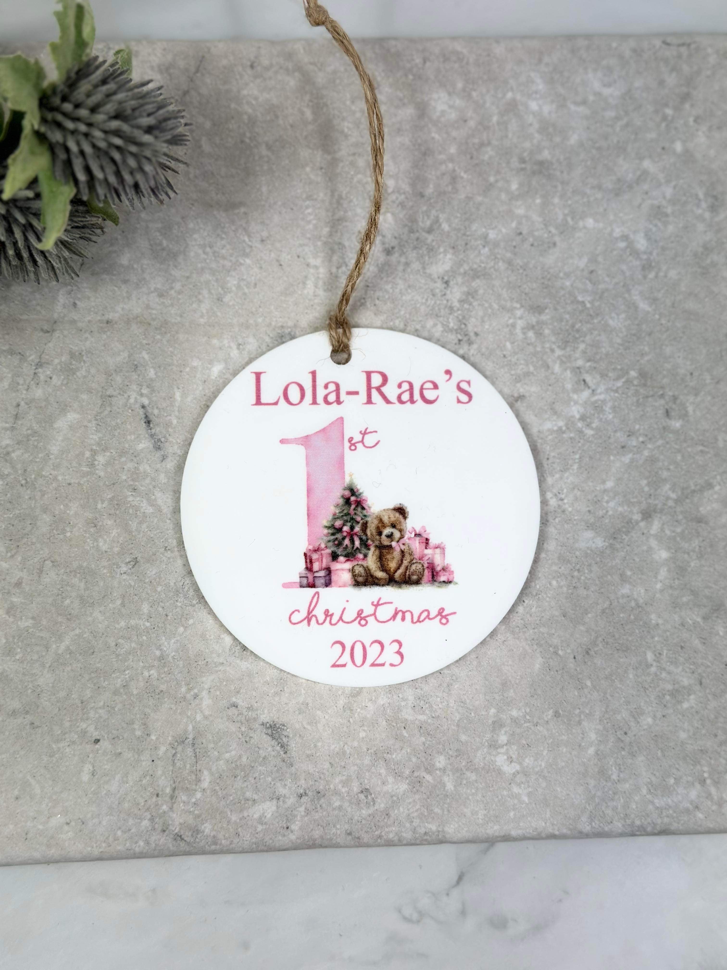 BOGOF pink first Christmas bauble