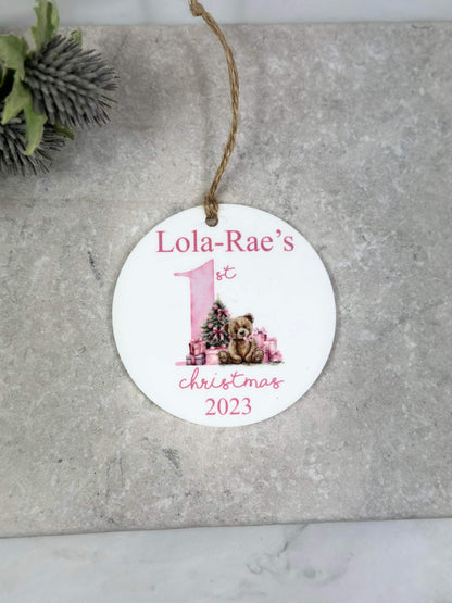 BOGOF pink first Christmas bauble