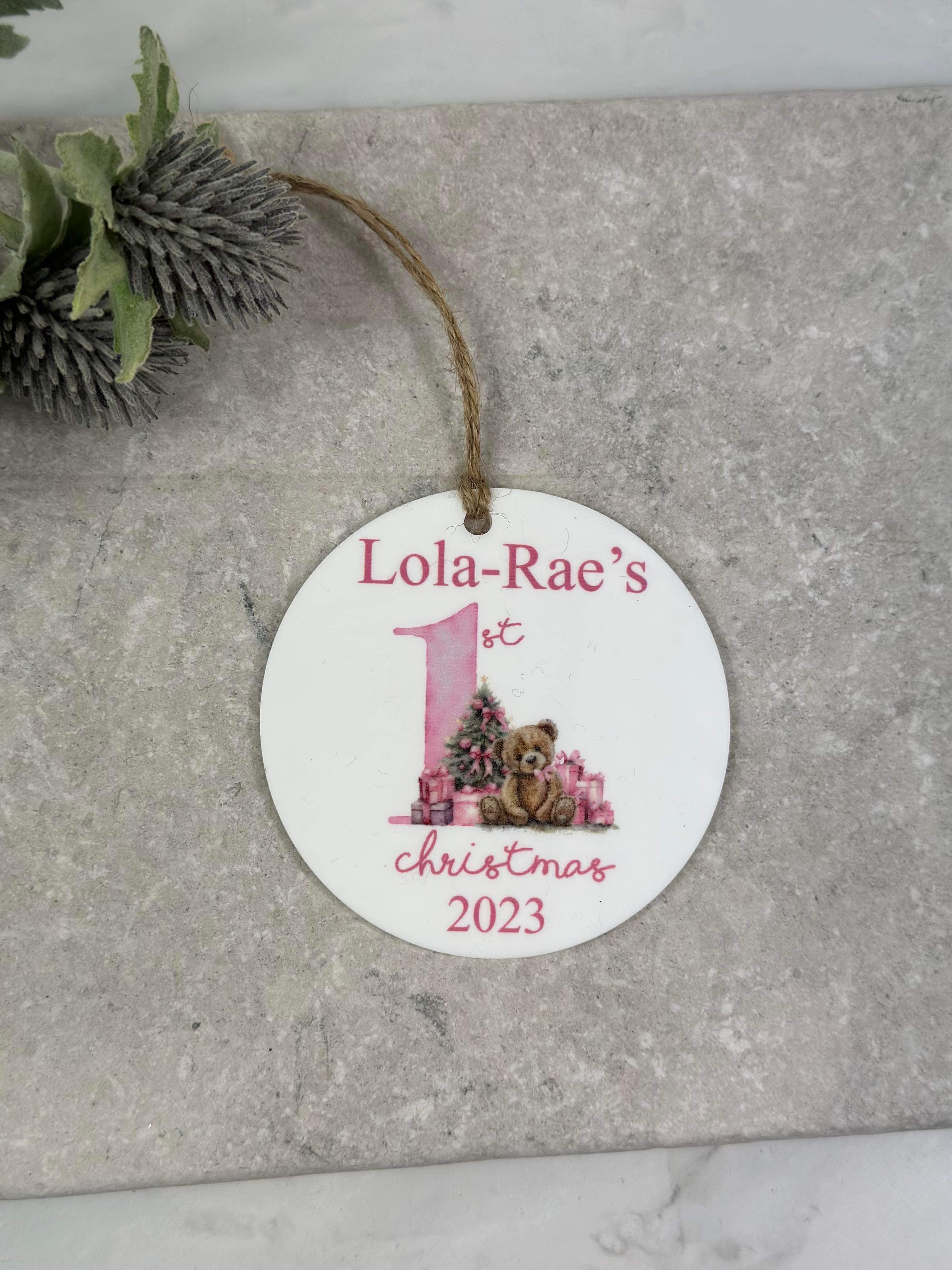BOGOF pink first Christmas bauble