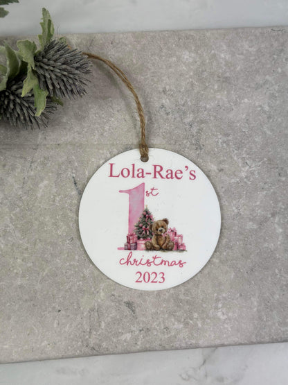 BOGOF pink first Christmas bauble