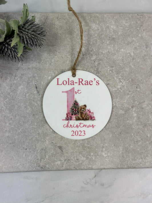 BOGOF pink first Christmas bauble