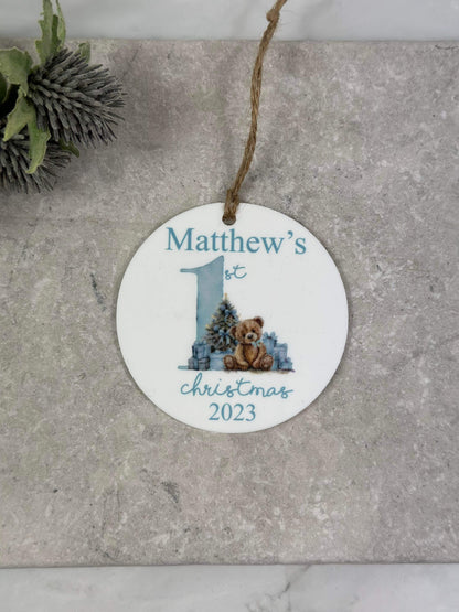 BOGOF blue first Christmas bauble