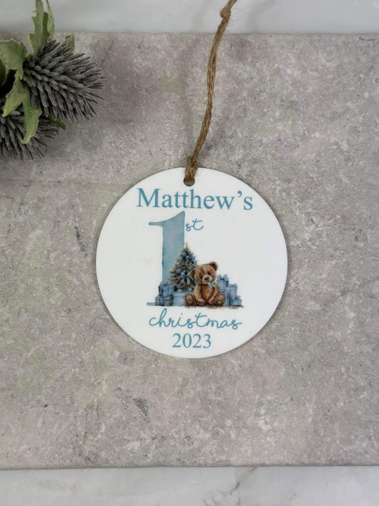 BOGOF blue first Christmas bauble