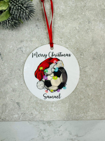BOGOF football Christmas bauble