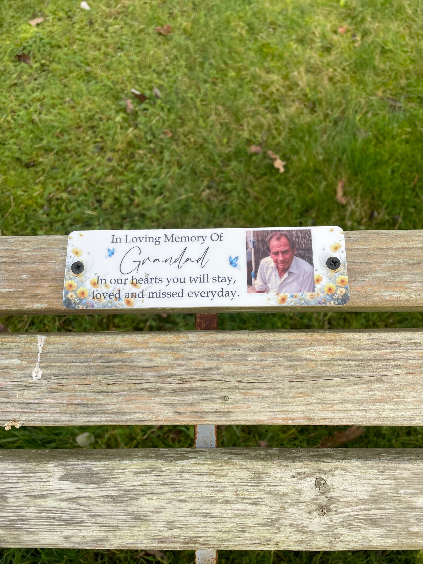 Acrylic bench picture memorial plaque - Wild Flowers