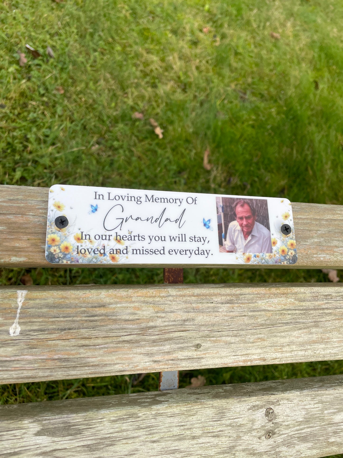 Acrylic bench picture memorial plaque - Wild Flowers