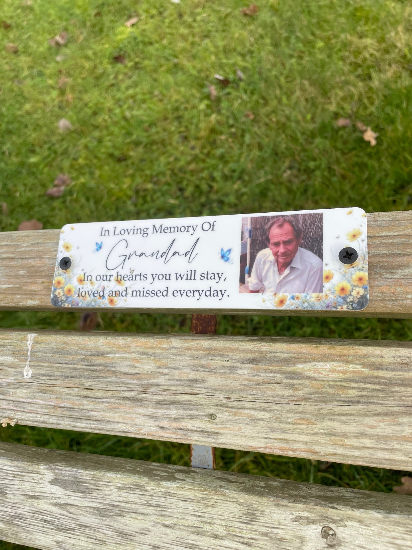 Acrylic bench picture memorial plaque - Wild Flowers
