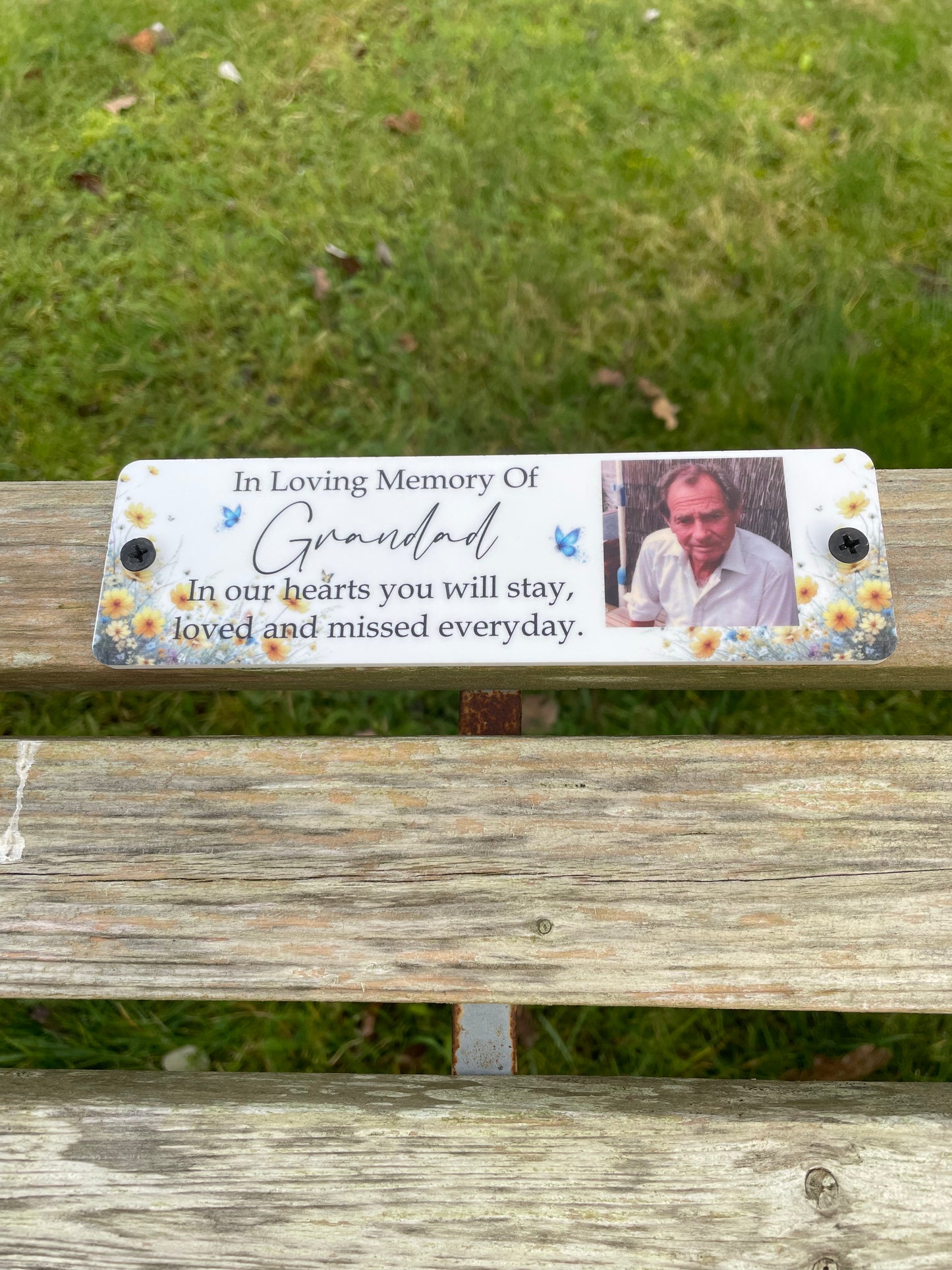 Acrylic bench picture memorial plaque - Wild Flowers