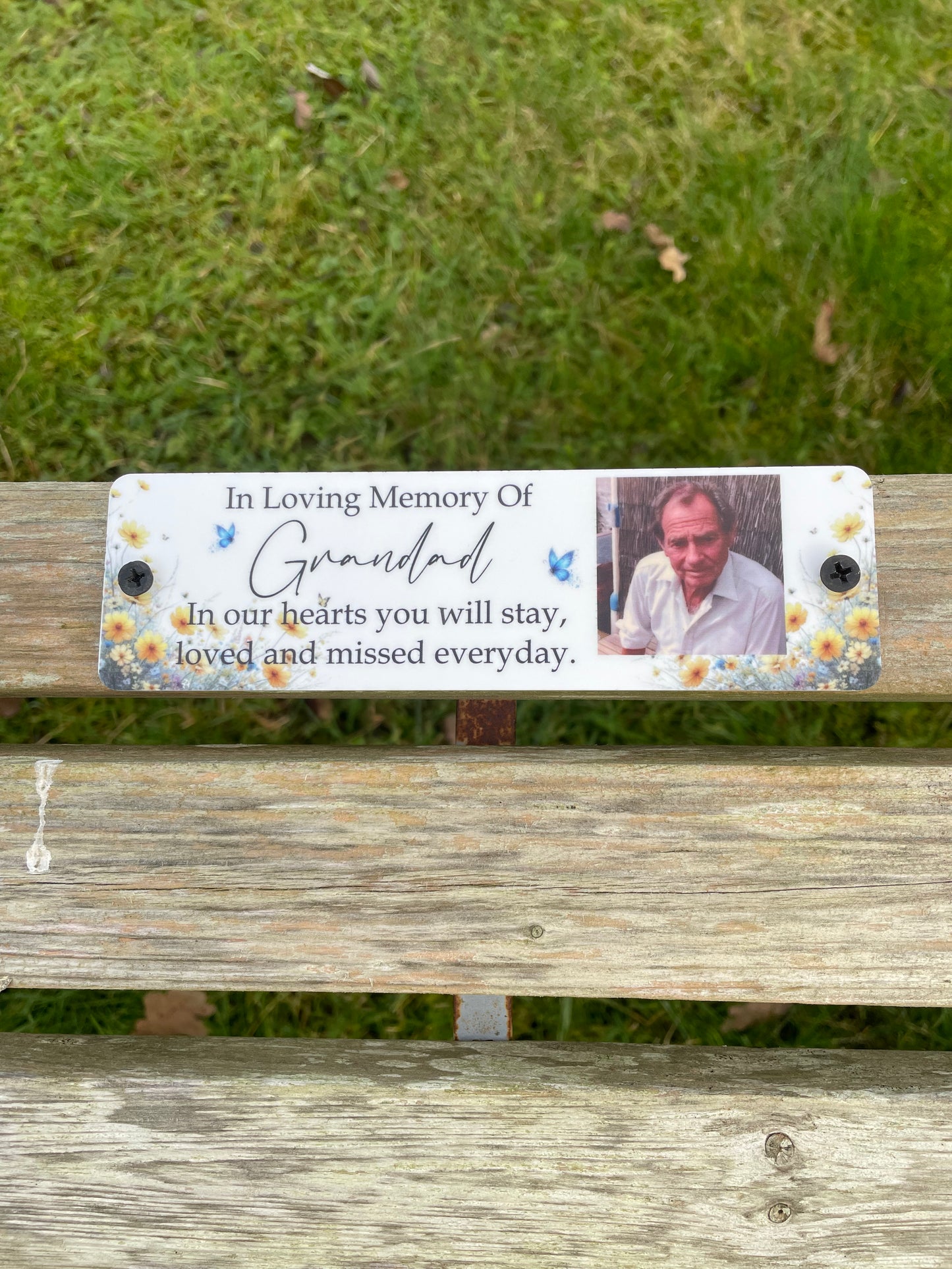 Acrylic bench picture memorial plaque - Wild Flowers