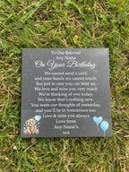 Bear Birthday Memorial plaque Blue Balloons