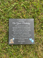 Bear Birthday Memorial plaque Blue Balloons