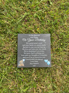 Bear Birthday Memorial plaque Blue Balloons