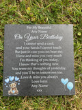 Bear Birthday Memorial plaque 3 Blue Balloons