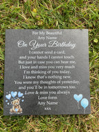 Bear Birthday Memorial plaque 3 Blue Balloons