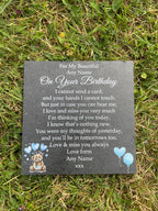 Bear Birthday Memorial plaque 3 Blue Balloons