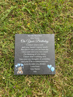 Bear Birthday Memorial plaque 3 Blue Balloons