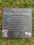 Bear Birthday Memorial plaque 3 Pink Balloons
