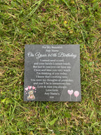 Bear Birthday Memorial plaque 3 Pink Balloons