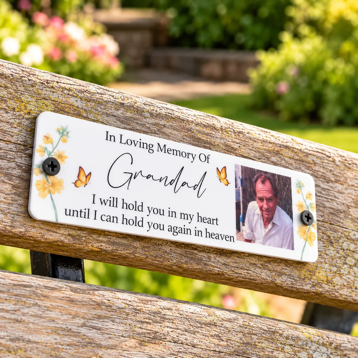 Acrylic bench picture memorial plaque - Yellow Flowers