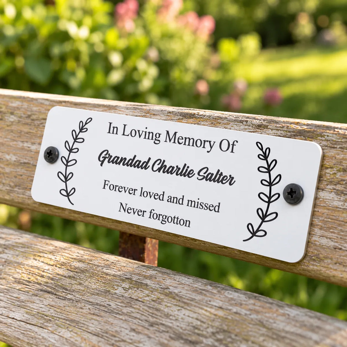 Gold and Silver Bench Memorial Plaque - Leaf