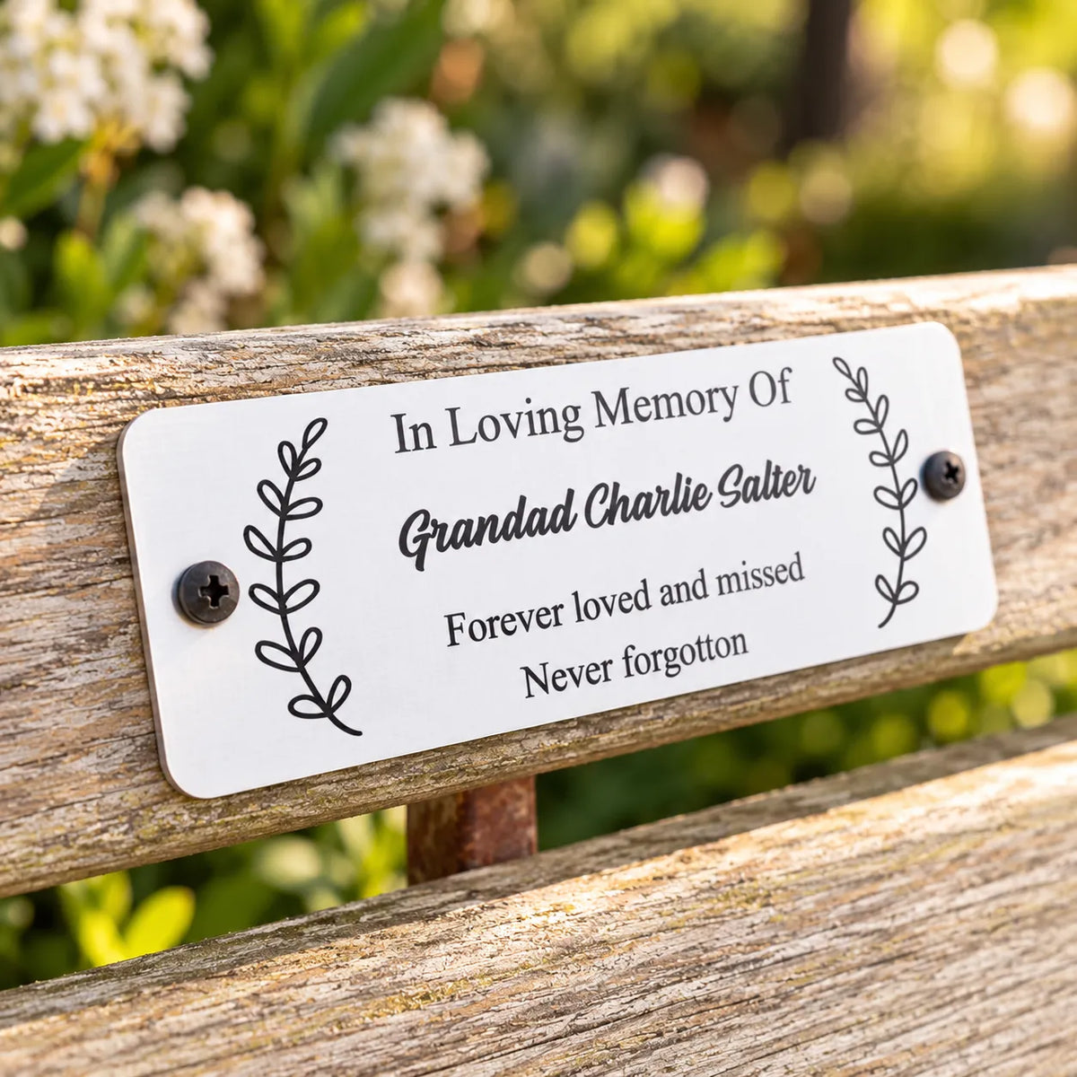 Gold and Silver Bench Memorial Plaque - Leaf