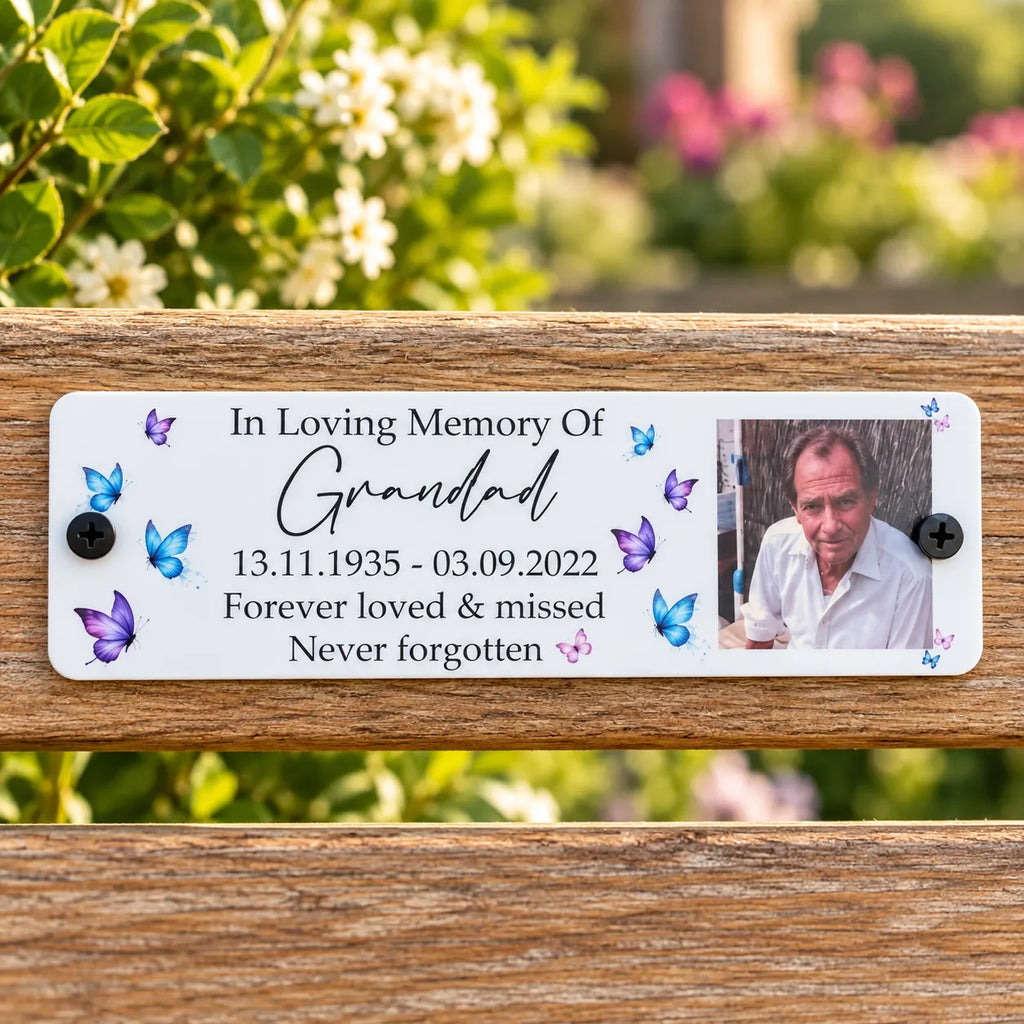 Acrylic bench picture memorial plaque - Butterflies