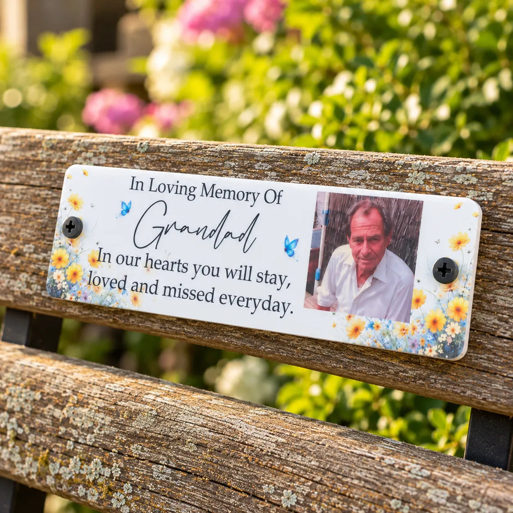 Acrylic bench picture memorial plaque - Wild Flowers