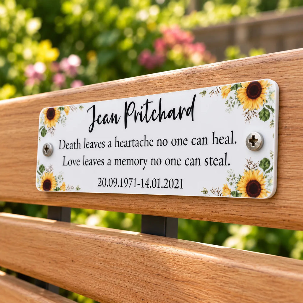 Acrylic sunflower bench memorial plaque