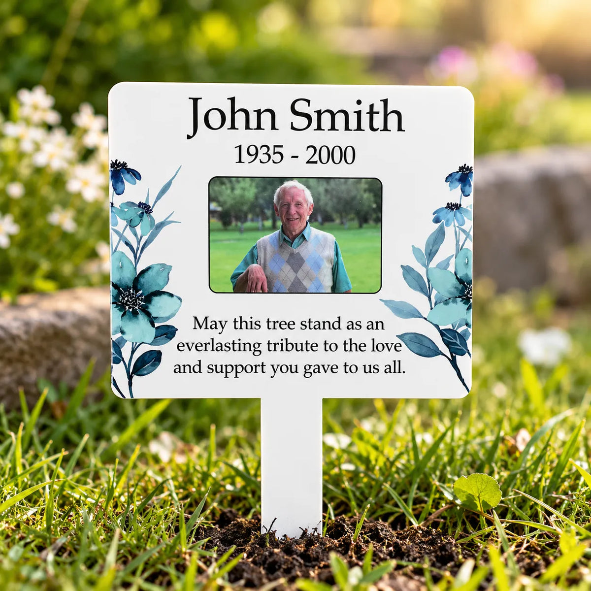 White floral memorial stake
